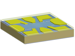 Schematic representation of a quantum Hall effect device etched in a graphene layer
